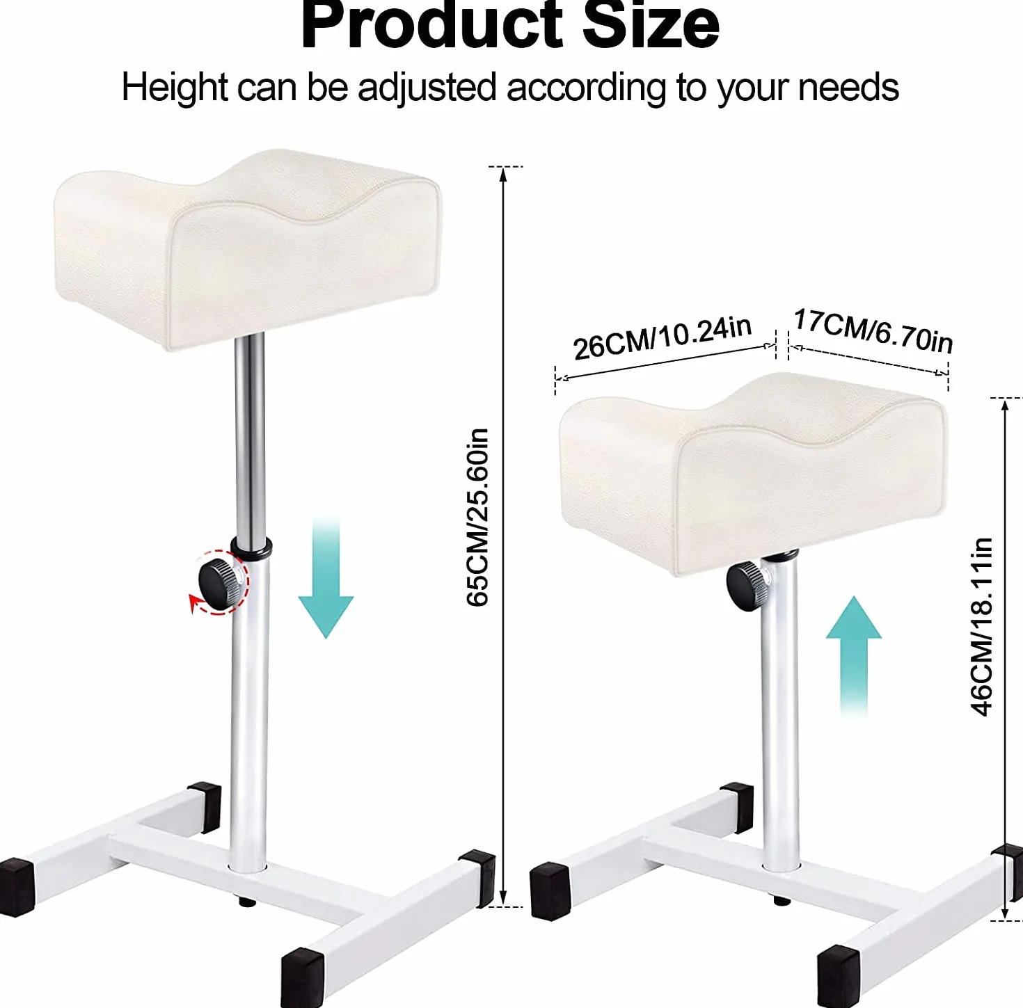 Kalolary Taburete de Pedicura y Manicura con Reposapiés - Altura Ajustable - Soporte para Pierna - Silla de Pedicura (Blanco)