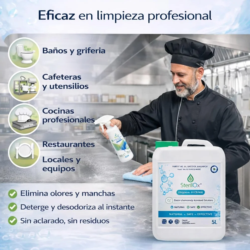 5L Solución Cosmética de Limpieza Higiénica para Piel y Superficies – Ácido Hipocloroso (HOCl), Sin Alcohol, Sin Perfume, Sin Aclarado, Uso Profesional y Doméstico