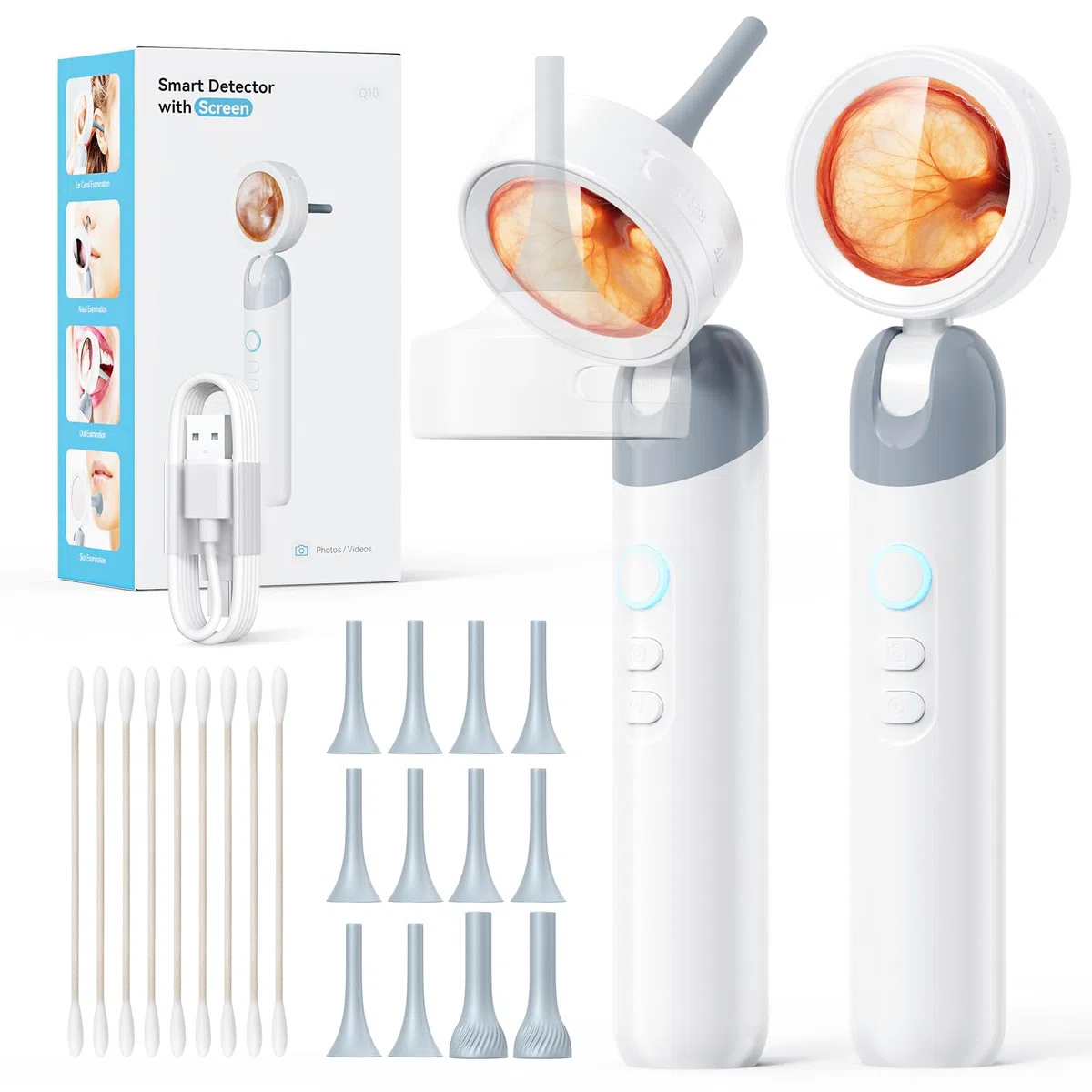Qimic Otoscopio con IPS de 1,38", Otoscopio de diagnóstico del oído con 4 LEDs, 3 Magnificaciones, Herramienta para el oído Saludable para Adultos Niños Mascotas