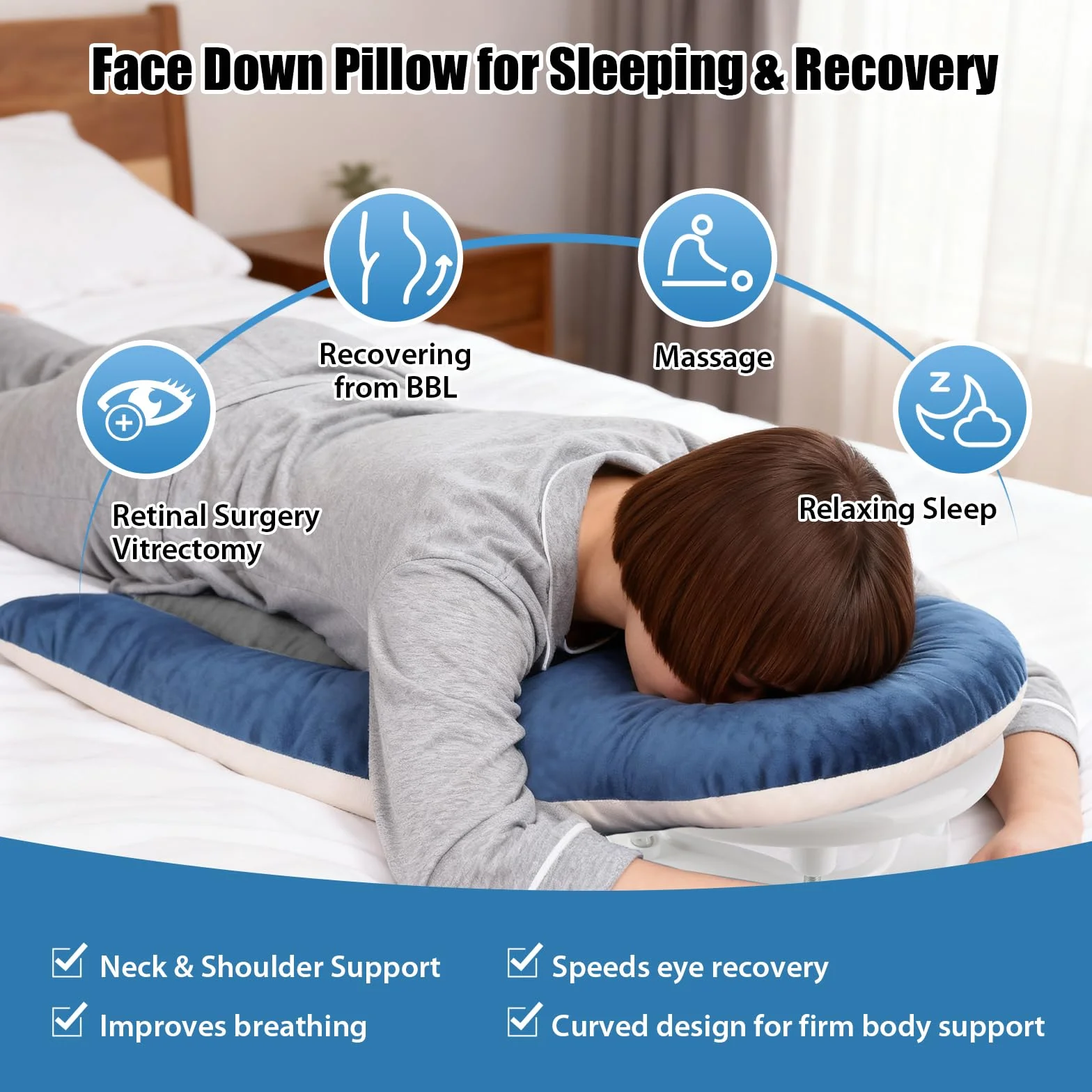 JAOGAUS Almohada Facial para Dormir Boca Abajo, Cojín Ergonómico con Memory Foam, Reposacabezas Ajustable