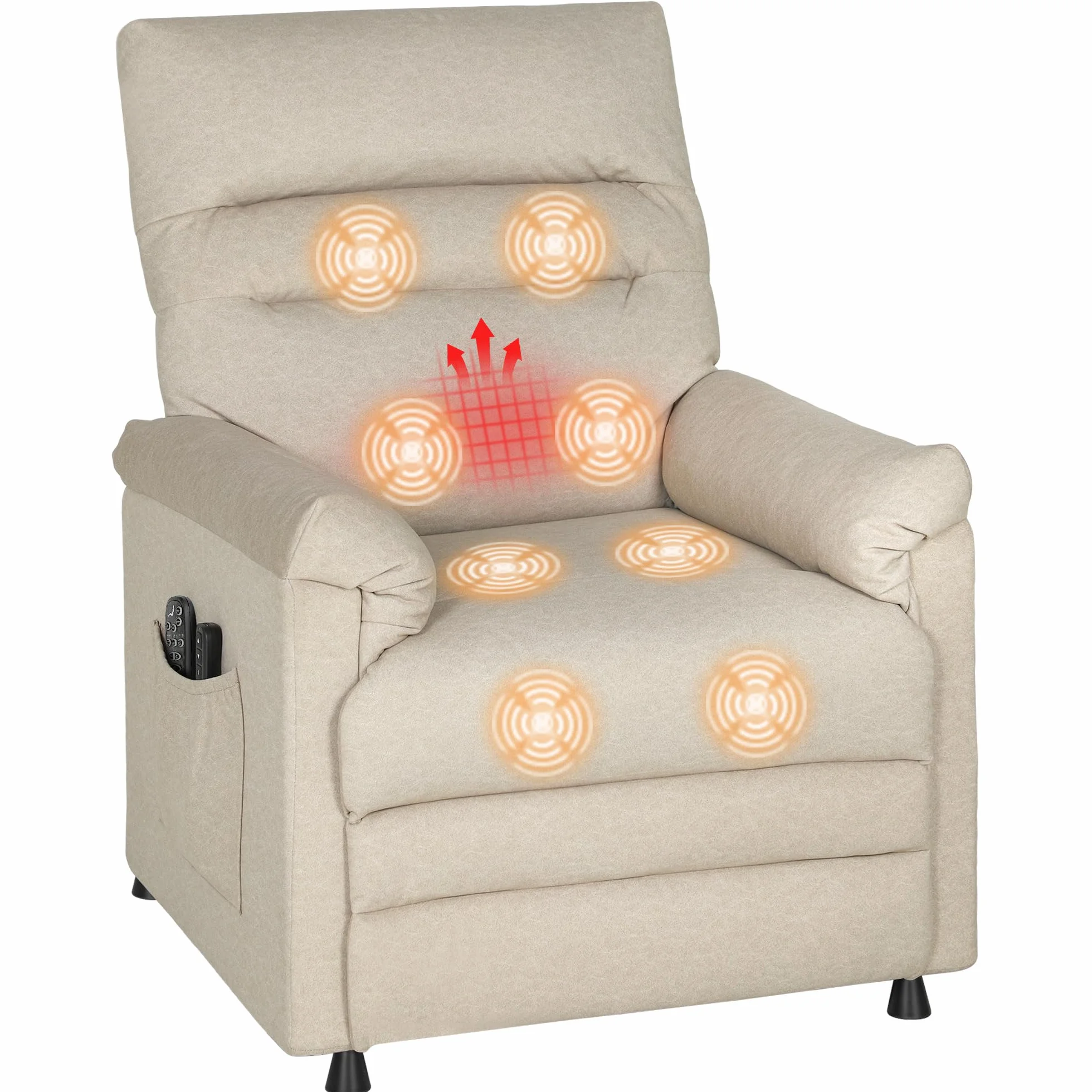 HOMCOM Sillón Relax Reclinable Eléctrico con Calor Lumbar y Masaje Vibración, Beige