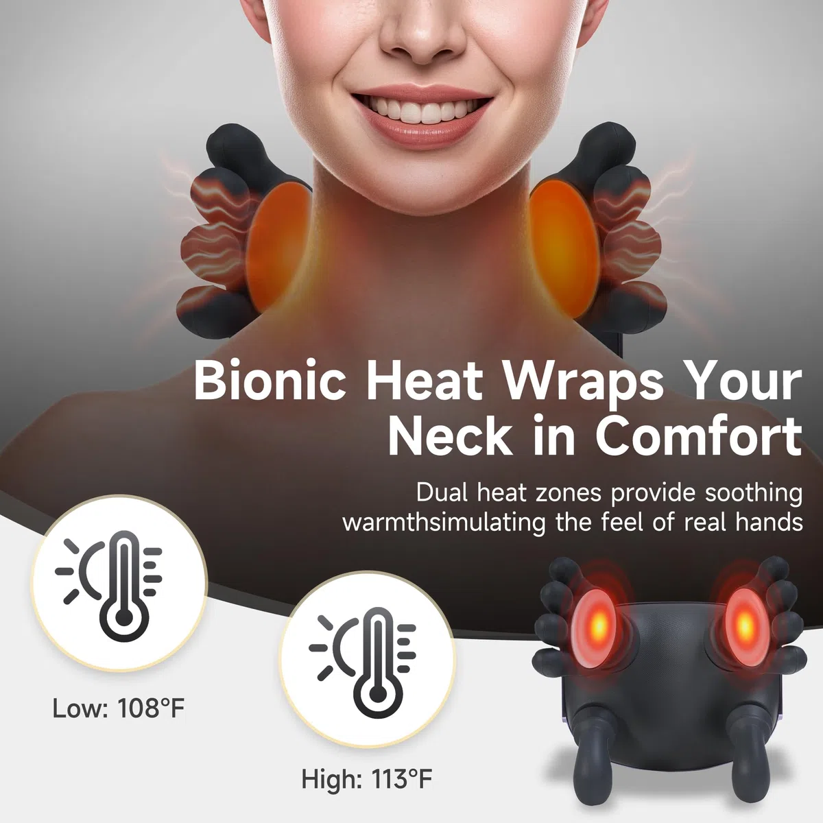 Mano Masajeador Shiatsu Cuello y Cervicales - yorraka 3 Modos y 2 Niveles de Calor Neck Massager - Masaje Cuello con Calor - Masaje Cervicales Inalambrico - Para Casa, Oficina, Viajes
