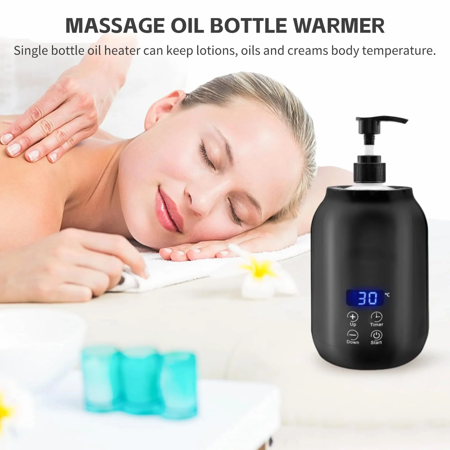 Calentador de Aceite de Masaje, Calentador de Aceite de una Sola Botella con Pantalla LED, Dispensadores de Calentador de Botella de Loción Portátil Ajustable en (Enchufe UE