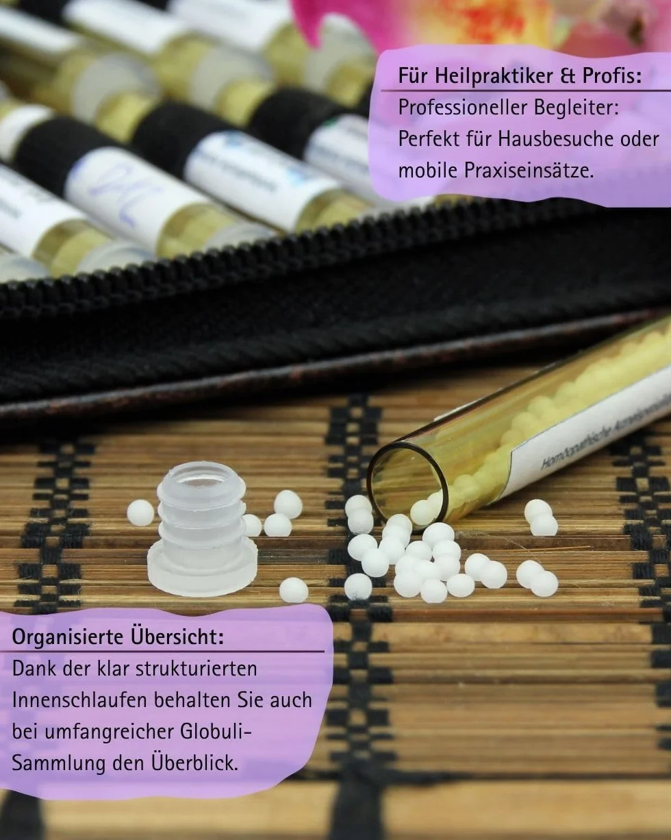 Homeopatía - Botiquín clásico con 20 cristales transparentes para glóbulos de piel burdeos
