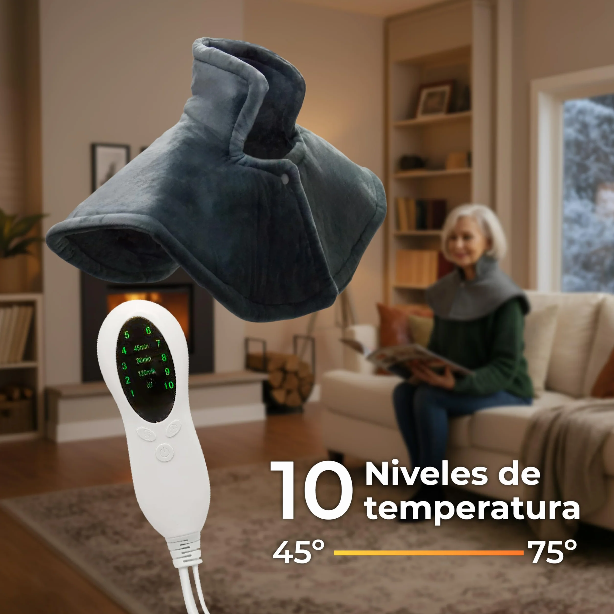 LED ATOMANT Almohadilla Termica Electrica Cervical para Cuello y Hombros 60x35cm, 10 Niveles de Calor, Temporizador y Apagado Automático, Tejido Ultrasuave de Poliester, Lavable a Maquina