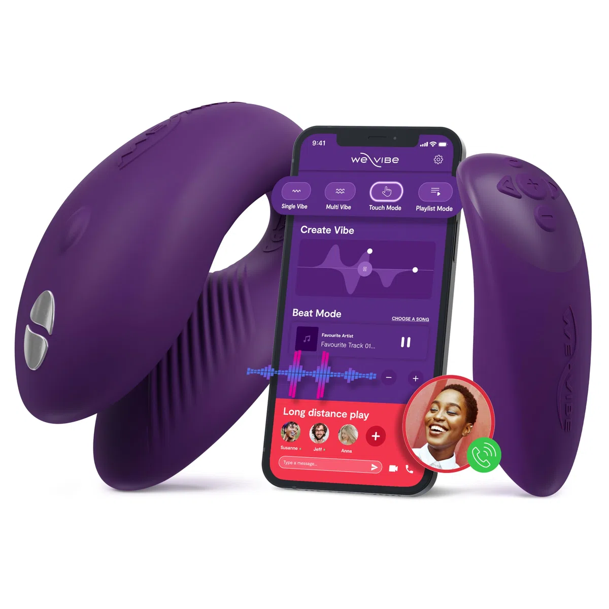 We-Vibe Chorus vibrador con sistema de manos libres para parejas, con mando a distancia, ajuste regulable, compatible con la aplicación We-Connect - morado