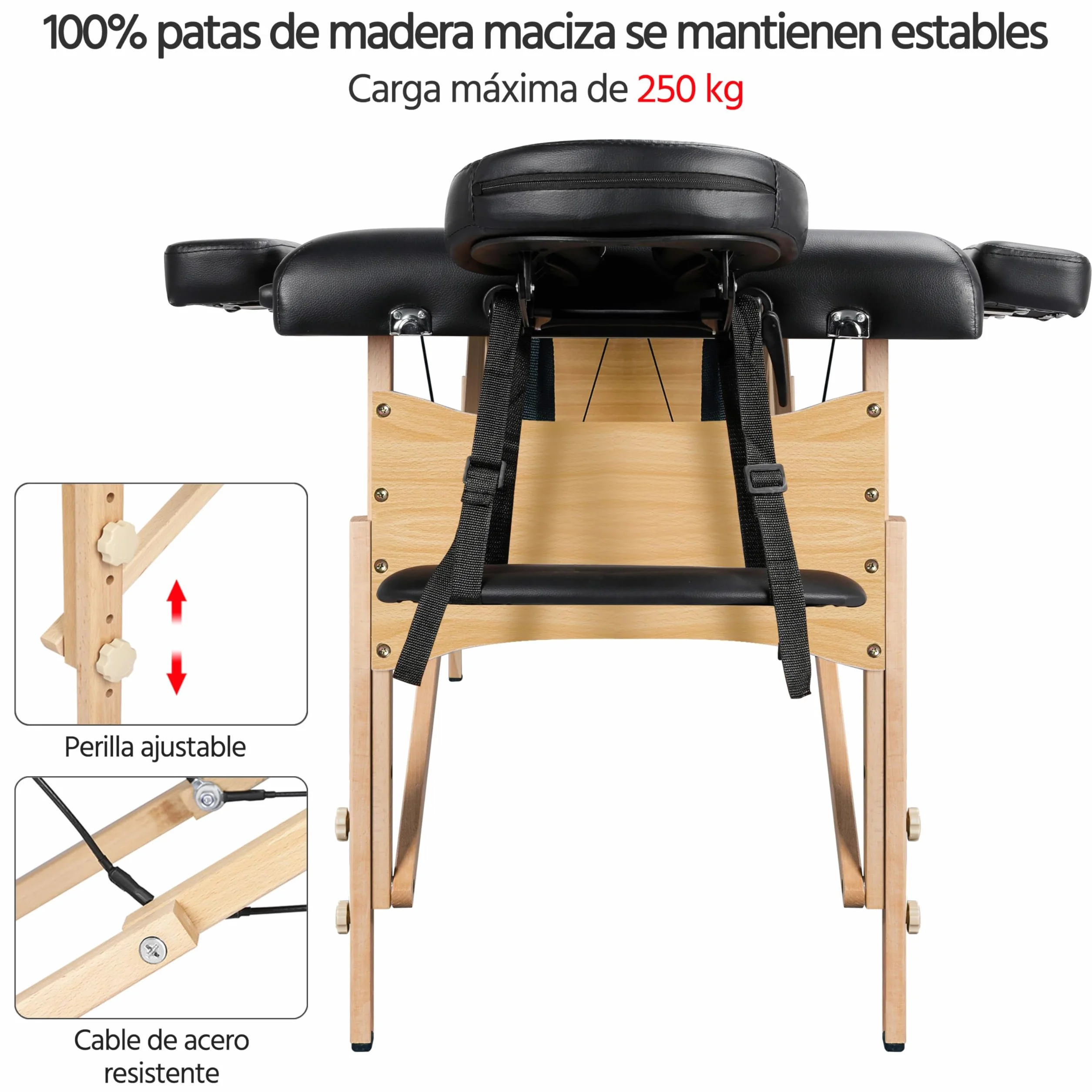 Yaheetech Camilla de Masaje Plegable 92 cm Ancho Portátil 2 Zonas Madera Haya Altura Ajustable