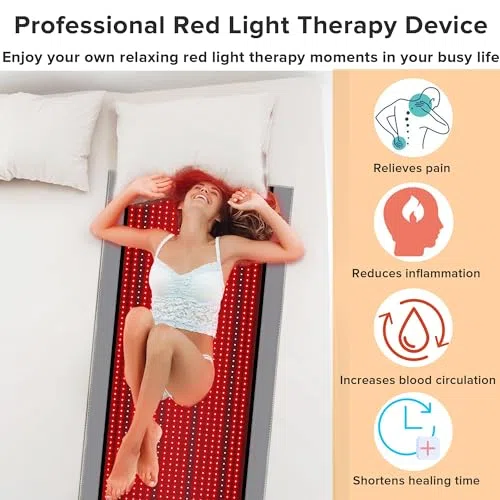 Tapete de terapia de luz LED, 1370 piezas, 660 nm rojo y infrarrojo cercano de 850 nm, terapia de cuerpo completo, controlador multifuncional fácil de usar