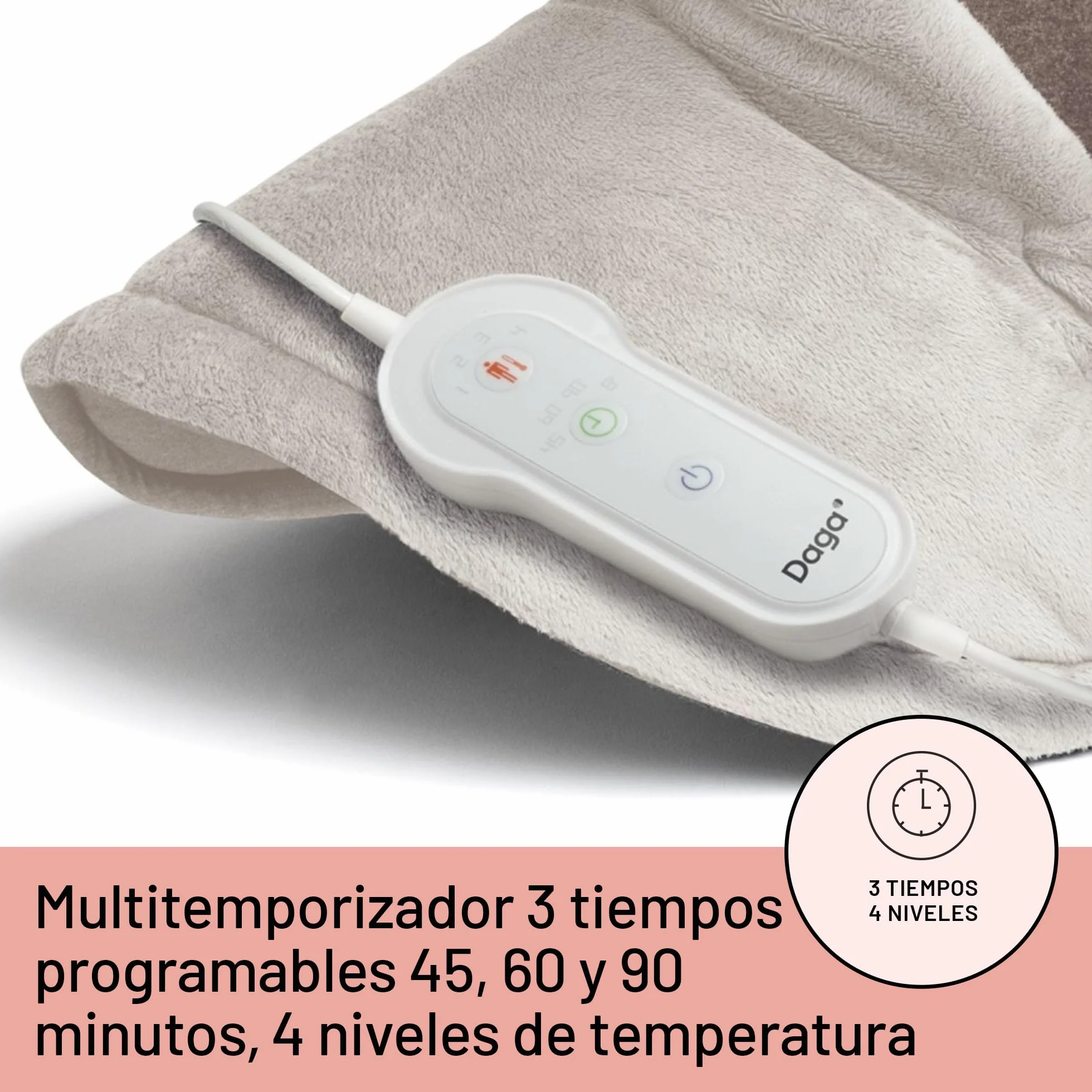 Daga, Almohadilla Térmica Confort Cervical y Hombros, Tecnología Intellisense, Doble Tejido, Multitemporizador, 4 Temperaturas, 47x52 cm