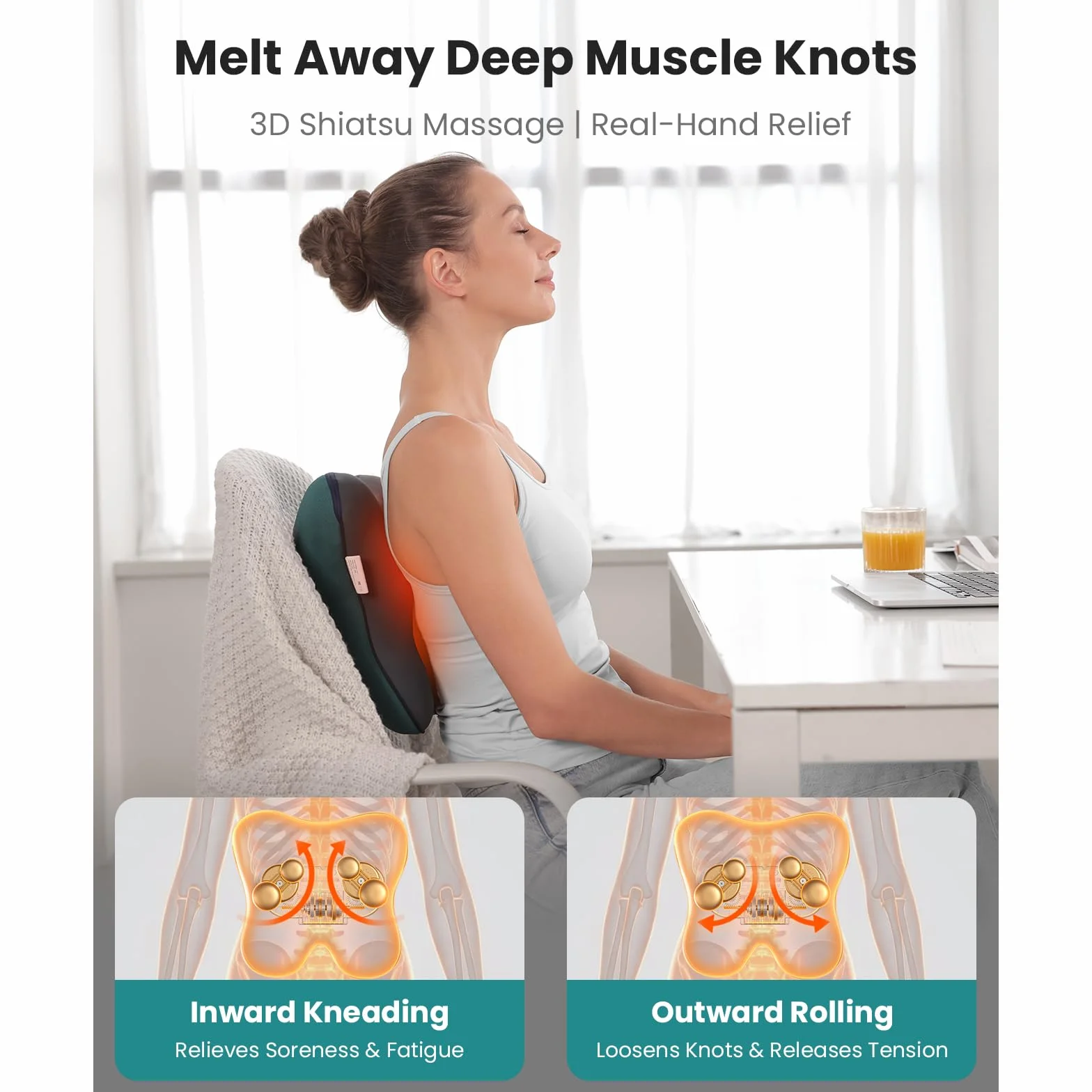 BOB AND BRAD EZBack Masajeador Cervical y de Espalda con Calor, Cojín de Masaje Shiatsu para Cuello, Hombros y Lumbares, Relajación en Casa y Oficina, Regalo Ideal