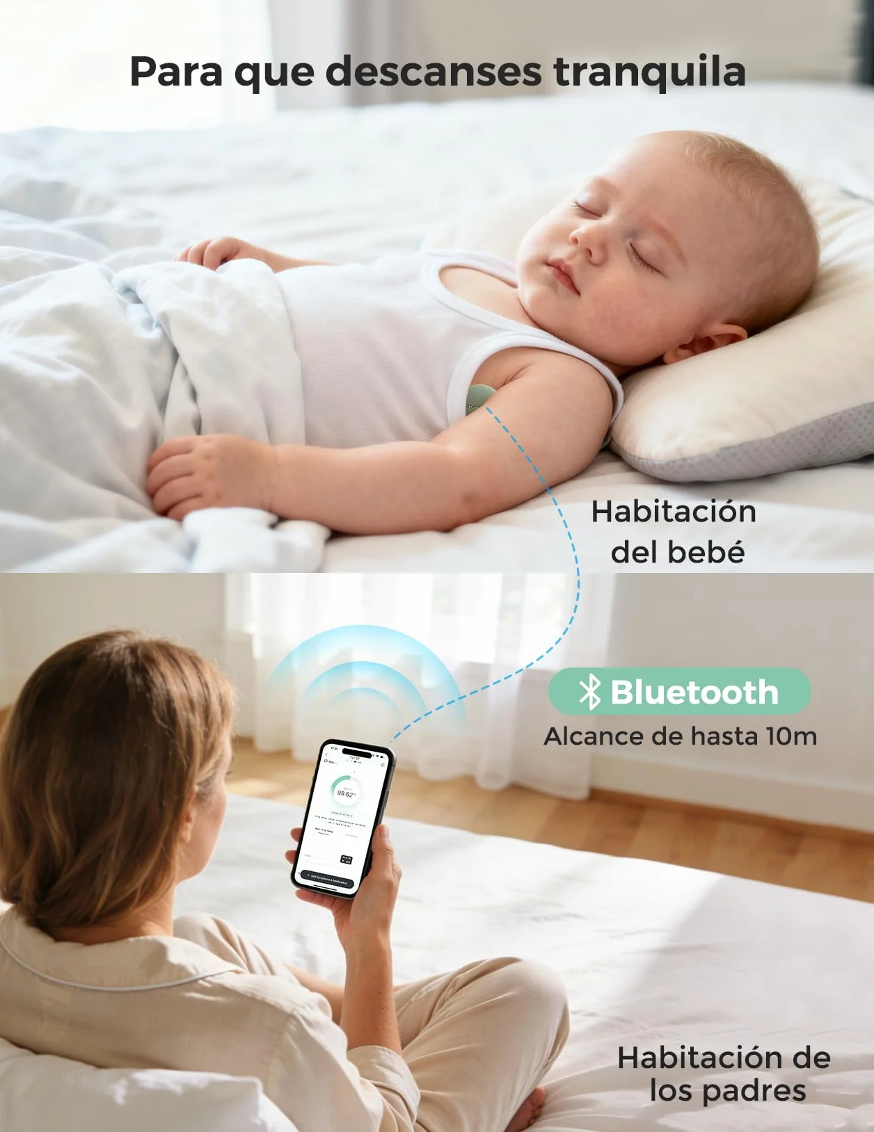 Momcozy Termometro Digital Bebe con Precisión de Grado Médico, Termometro Inteligente Bebe con Lectura Instantánea, Monitoreo en Tiempo Real vía App para Bebés y Niños, Parche Hipoalergénico 3M
