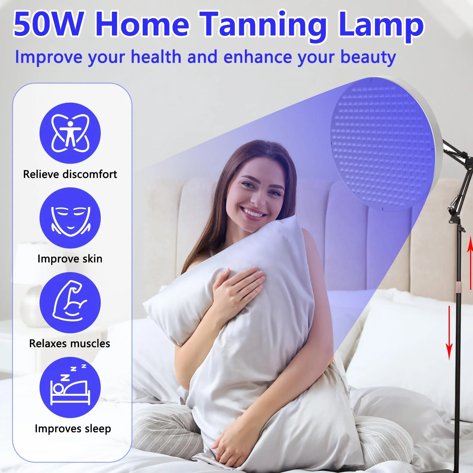 Lámpara de Bronceado 50W 225 LEDs 460 NM con Soporte Ajustable Plegable para Hogar