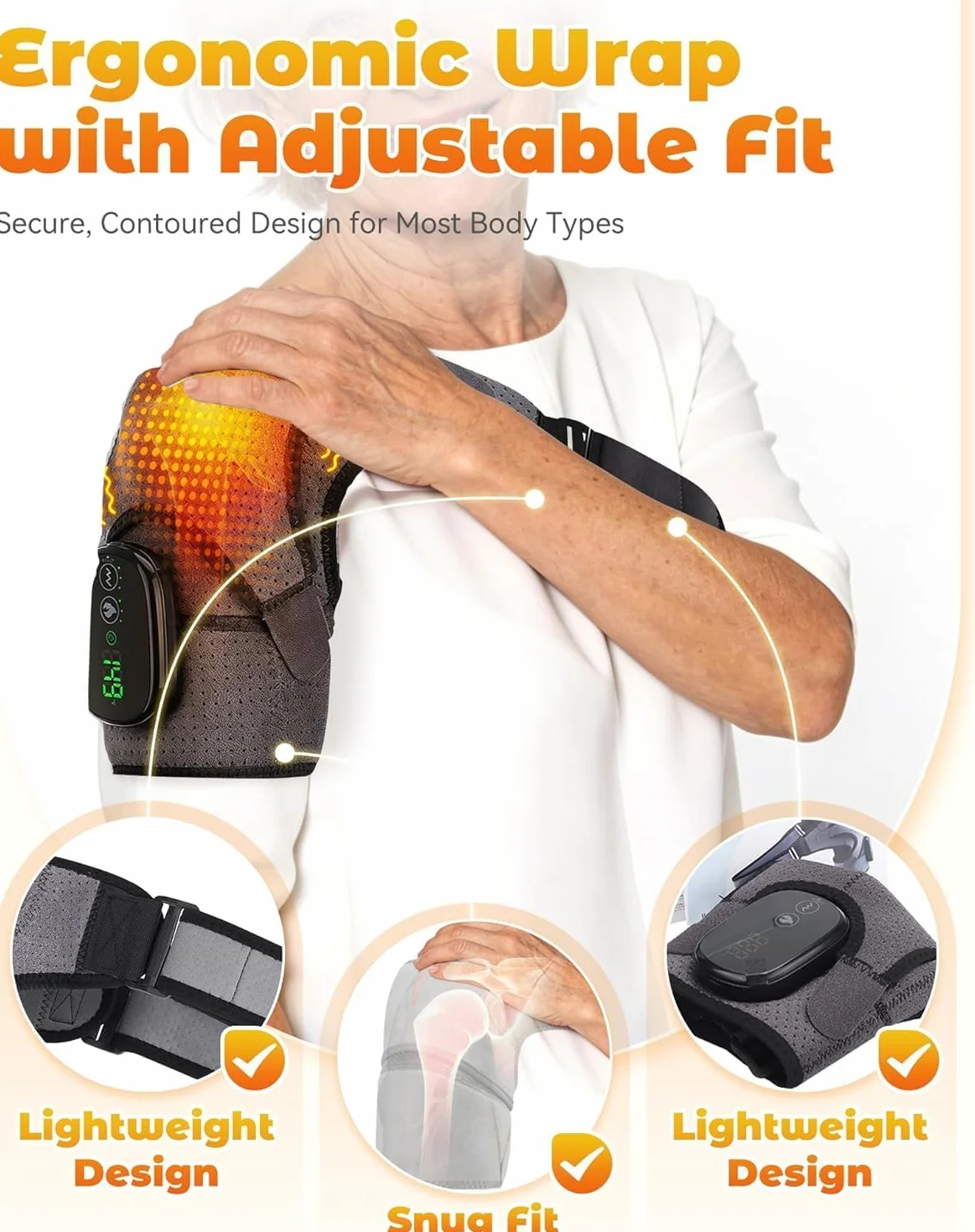 Masajeador de Hombro Inalámbrico con Calefacción, 3 Niveles de Calor y Vibración, Almohadilla Térmica
