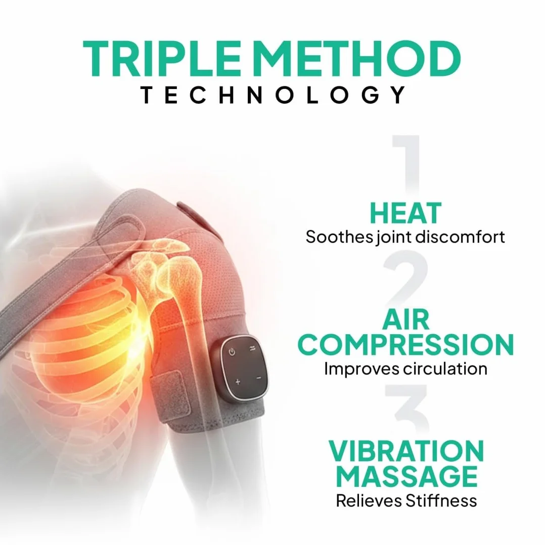 Masajeador de Hombros Triple Method, Almohadilla Térmica Inalámbrica para Aliviar el Dolor
