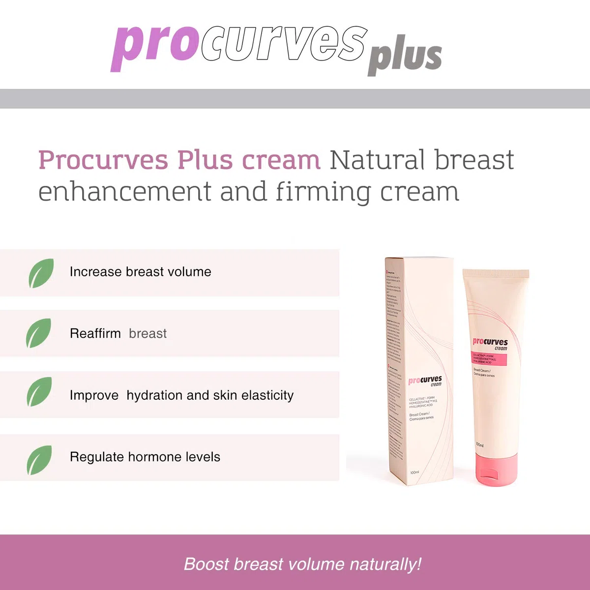 3 Procurves Plus + 3 Procurves Cream: Cápsulas y Crema para aumentar el pecho y reafirmarlo