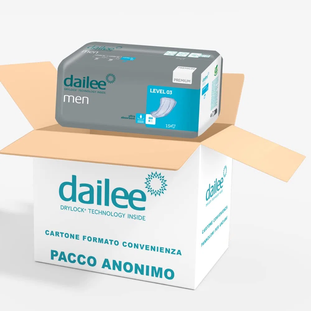 Dailee Men Nivel 3-180x Compresa Protectora y Absorbente para Hombre - 4 Gotas - Máxima Discreción contra Incontinencia Urinaria - Paquete Mensual