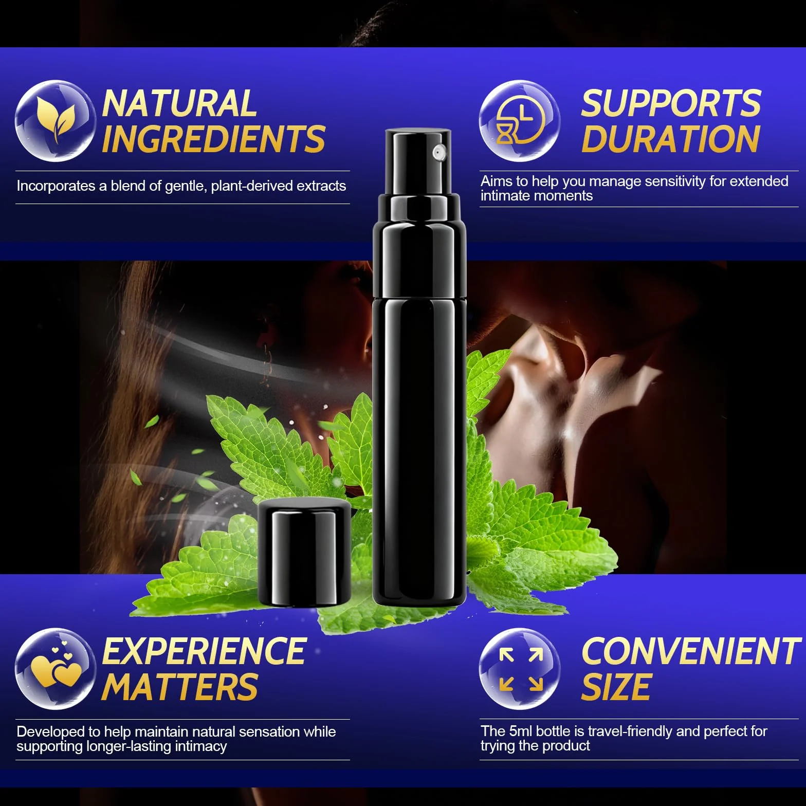 Spray Retardante para Hombre - Alarga la Duración, Sensación Natural - Con Extractos Botánicos, Sin Adormecer - Para Uso Externo - 5 ml