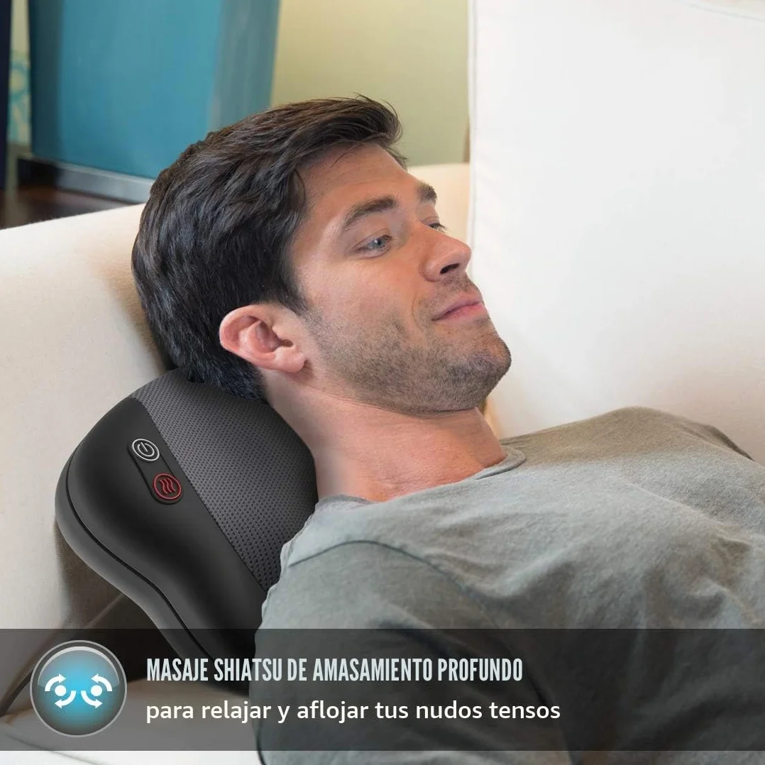 HoMedics Cojín de Masaje Eléctrico Portátil Shiatsu con Calor para Espalda, Hombros y Cuello