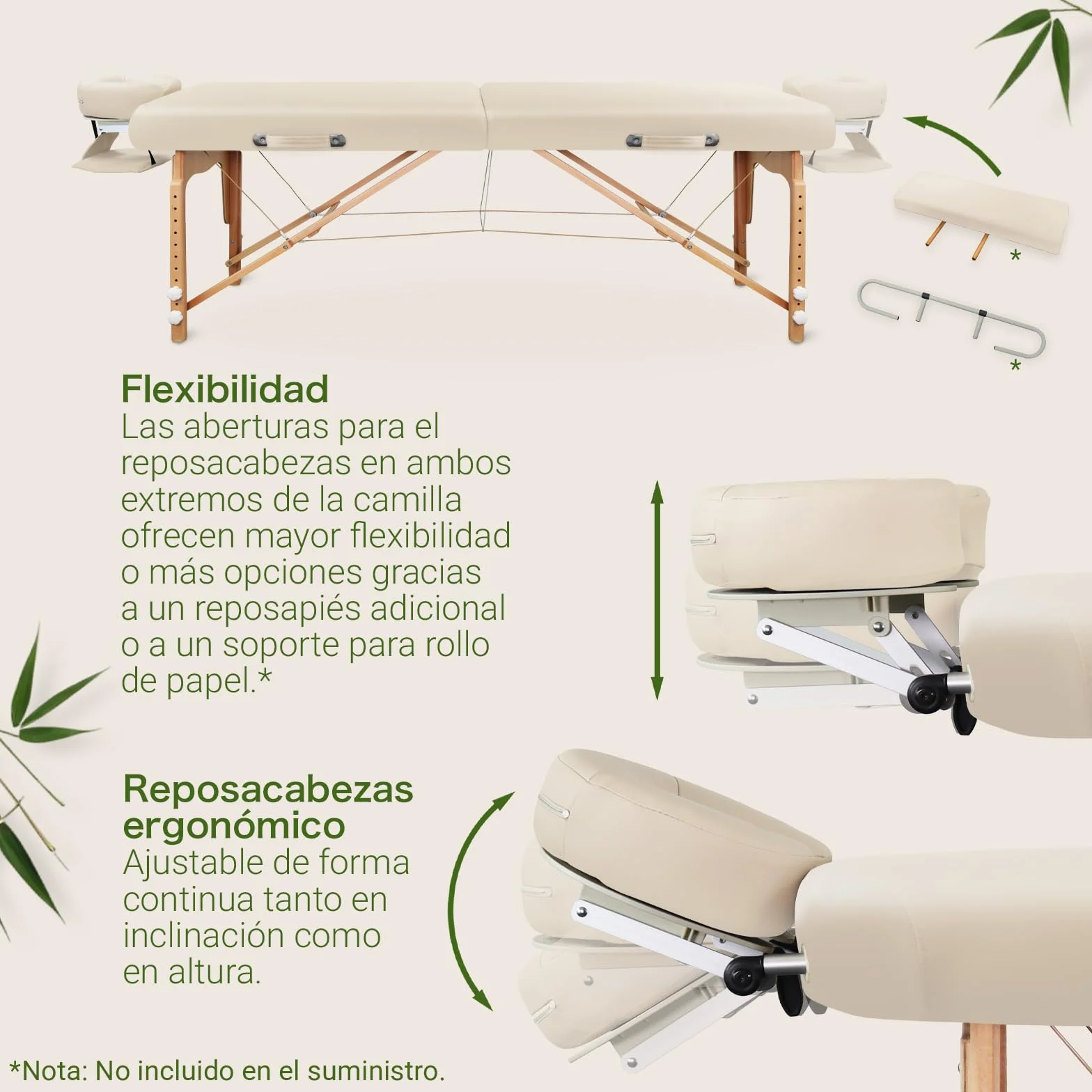 Camilla Masaje Plegable Móvil de Madera Maciza Altura Regulable Esquinas Redondeadas con Reposacabezas y Reposabrazos