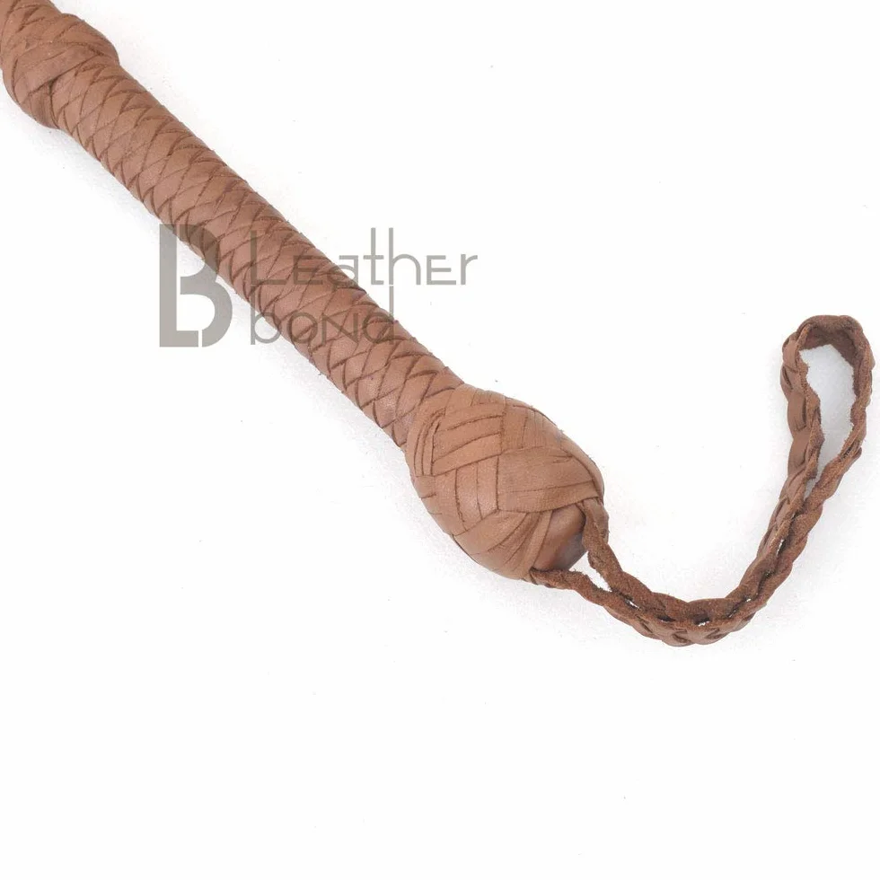 Indiana Jones Style Natural Tan Brown Leather Bullwhip Real Cowhide Leather Bull Whip