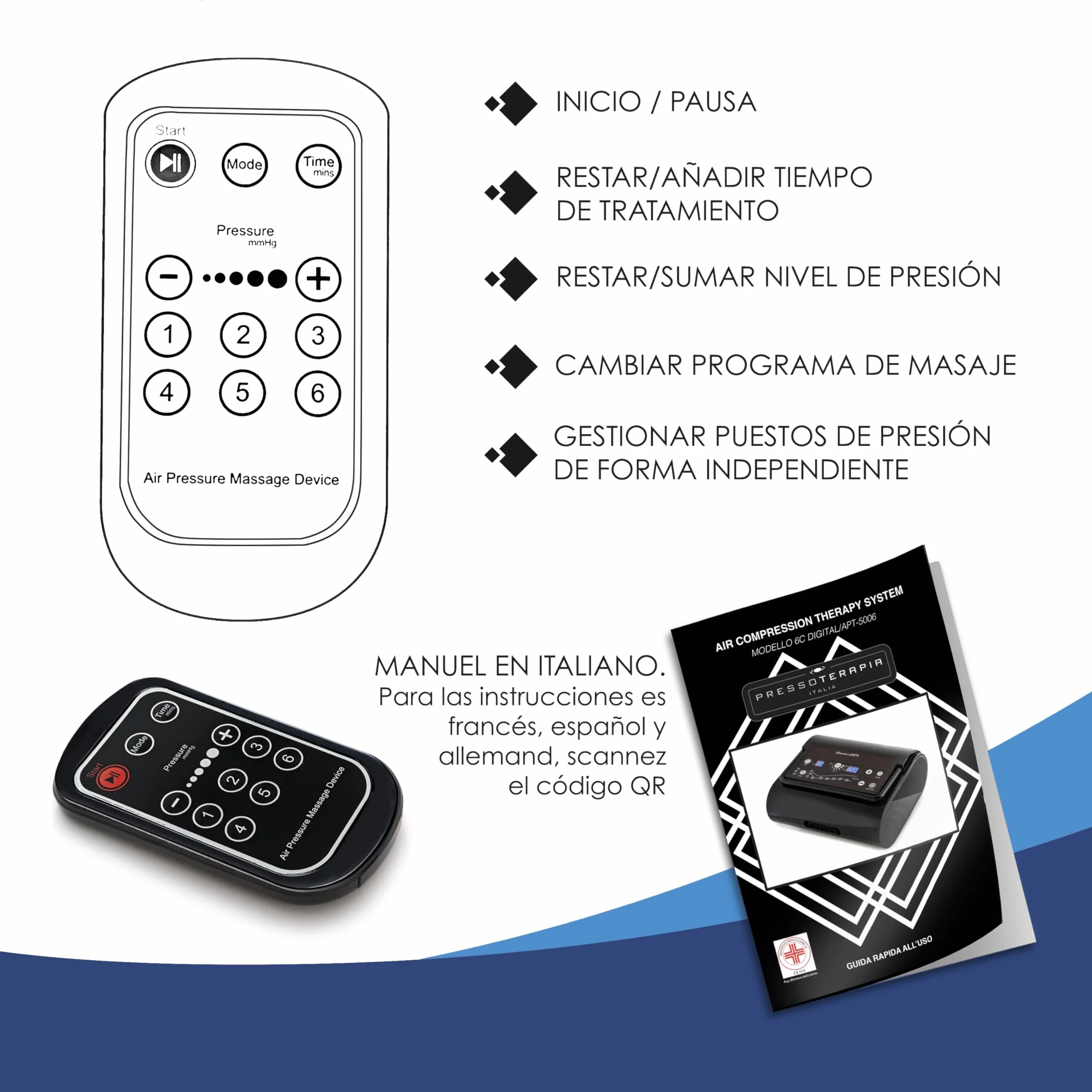 DinamicaMed Presoterapia Compact 6.0 – Máquina Drenaje Linfático 6 Programas 6 Cámaras Aire Piernas XL Faja Abdominal