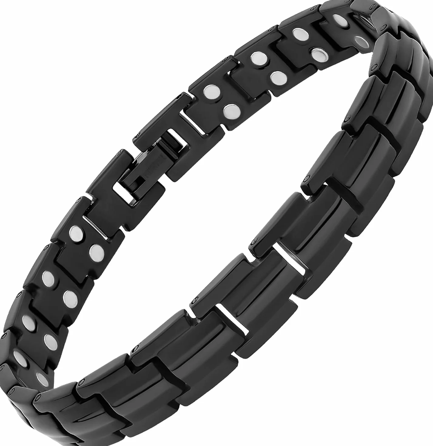 MagnetRX® Pulseras Magnéticas Mujer - Pulsera Magnética Terapéutica de Titanio con 40 Imanes Potentes - Pulsera Ajustable con Herramienta de Tamaño Incluida (Negra)