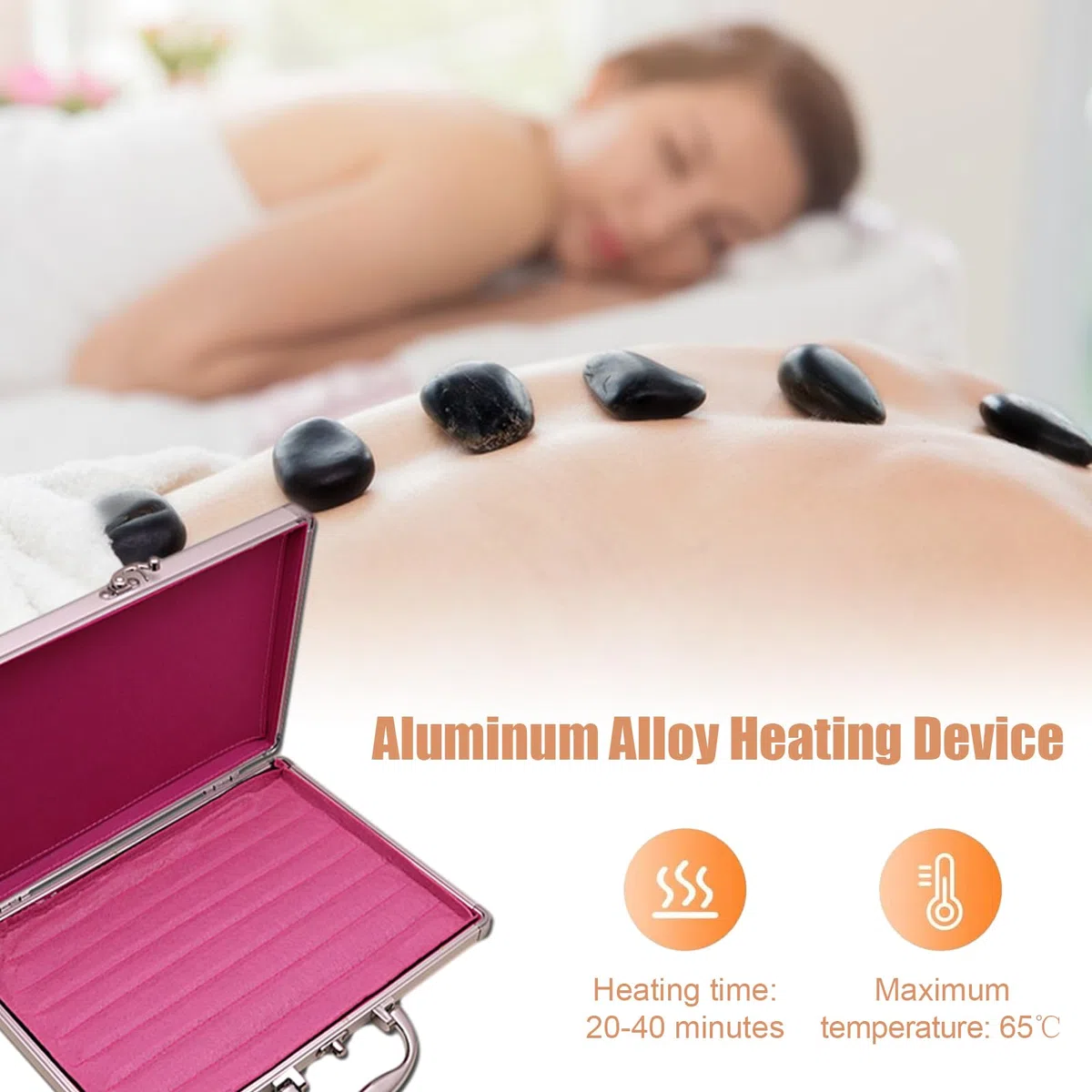 Hot Stone Massage Set, Kit de masaje con piedras calientes, dispositivo de calor con piedras calientes, piedras de masaje calientes hechas de basalto, para masajes, relajación, SPA(16 Stones)