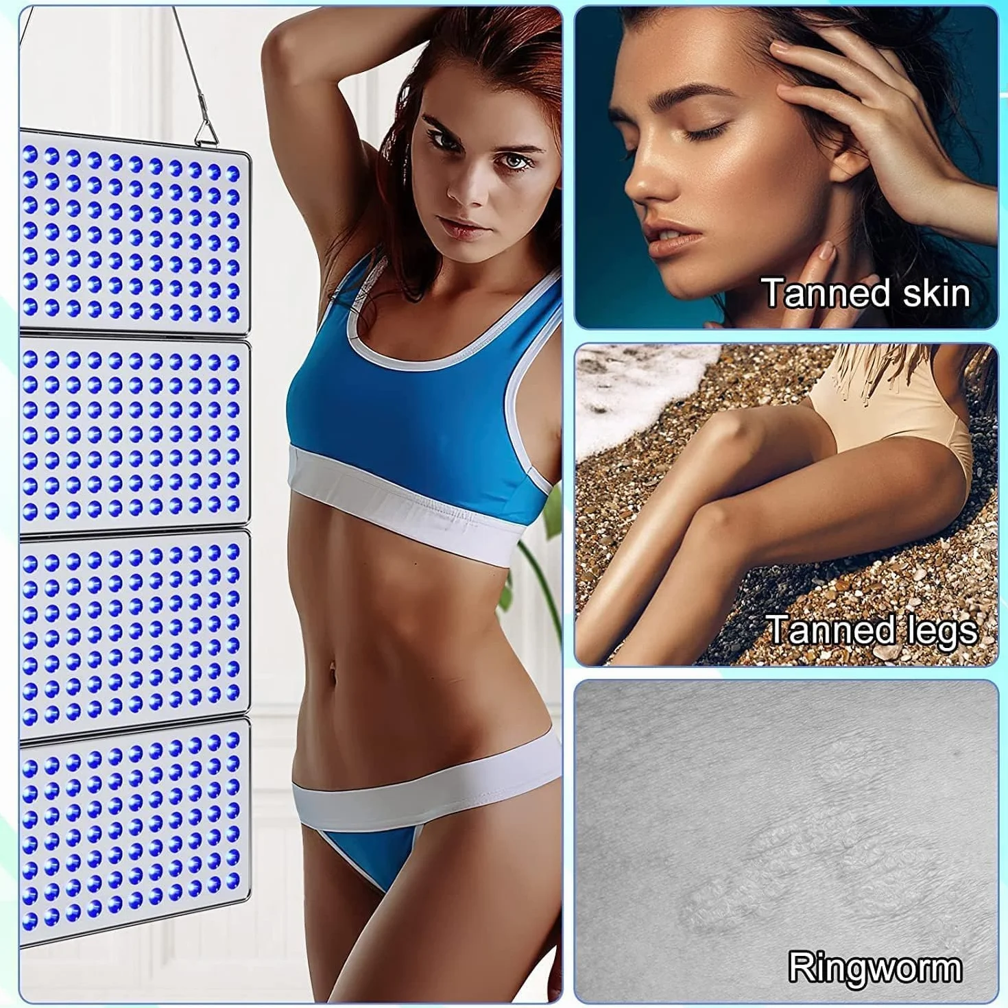 Lámpara bronceadora Solarium 48W 364 LEDs para Cara y Cuerpo con Soporte y Gafas Plata