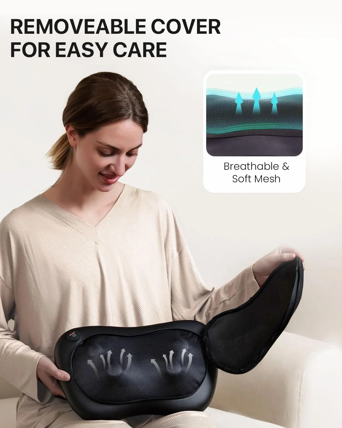 ALLJOY Cojín Masajeador Cervical y Espalda, Masaje Shiatsu con Calor, 3 Niveles, 4 Nodos Rotación 3D