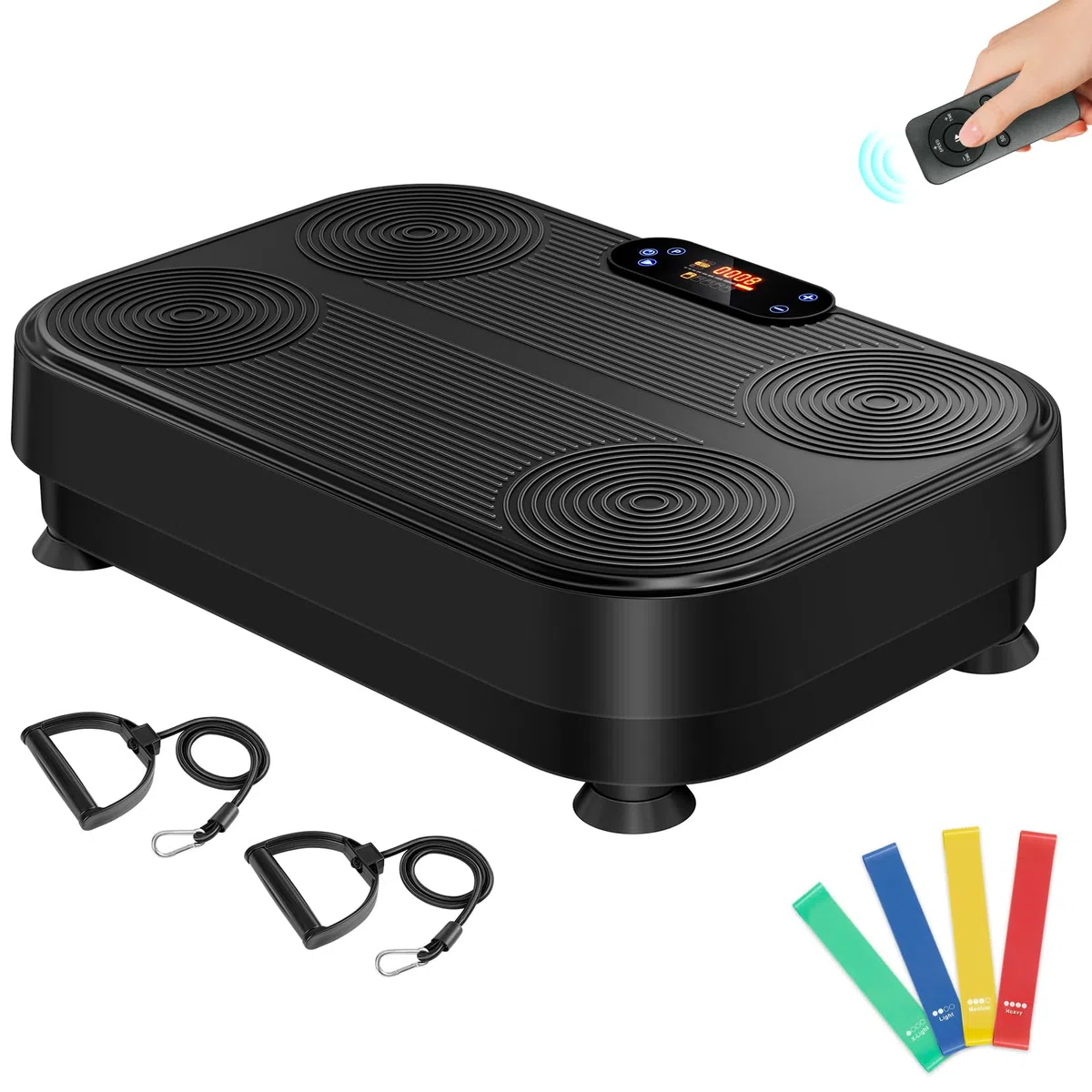 Dripex Plataforma Vibratoria para Casa, Máquina de Vibración con 1–99 Niveles de Intensidad y 4 Bandas Elásticas, Entrenamiento de Cuerpo Completo, Capacidad de hasta 130 kg