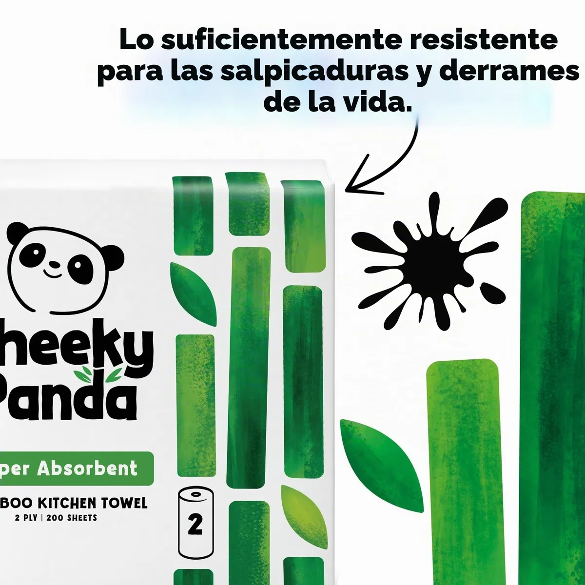 The Cheeky Panda Papel Cocina de Bambú | 10 x Rollo Cocina | 2 Capas – 100 Hojas Por Rollo | Super Absorbente y Ecológico | Sin Plásticos y Certificado FSC