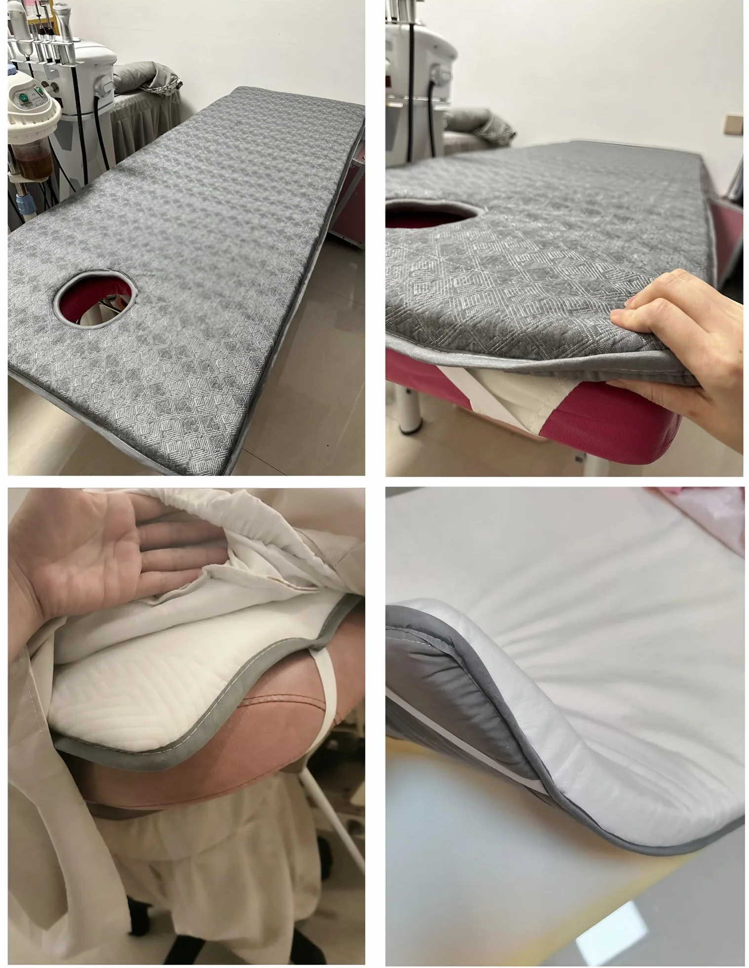 Colchoneta Antideslizante para Camilla de Masaje Espuma Viscoelástica Látex con Orificio 60x180x4cm Blanco