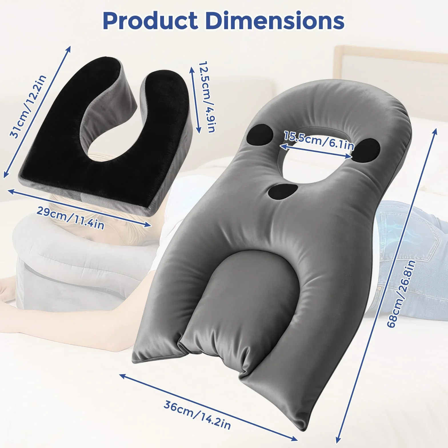 WingFly Almohada Facial para Dormir Boca Abajo con Orificio, Post Cirugía Ocular, Masaje Reposacabezas