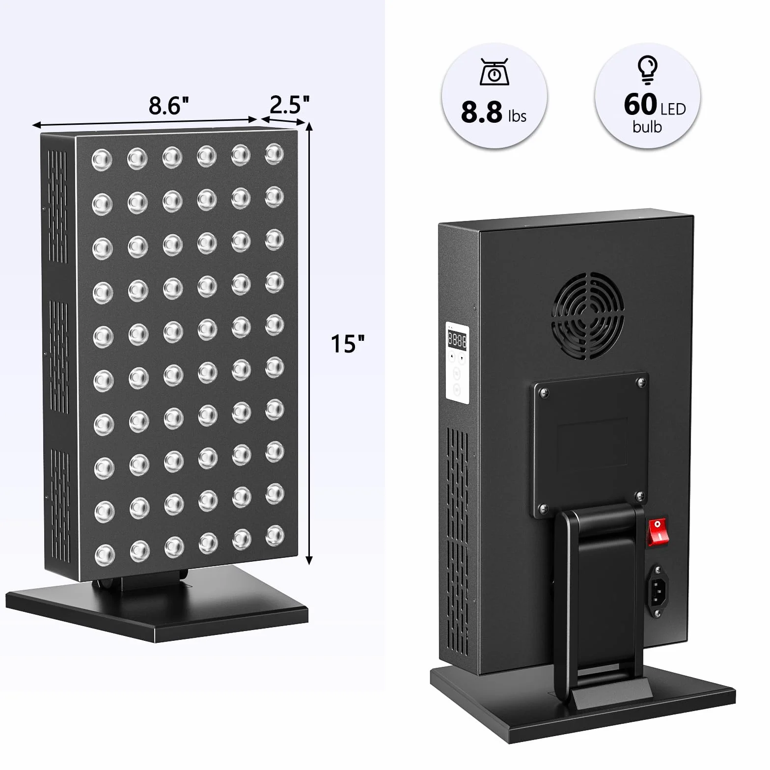 Lámpara de luz roja de 300W, panel de infrarrojos de 660 nm y 850 nm, ajuste de temporizador de 6 niveles, soporte ajustable, promueve la regeneración profunda de la piel y la circulación sanguínea