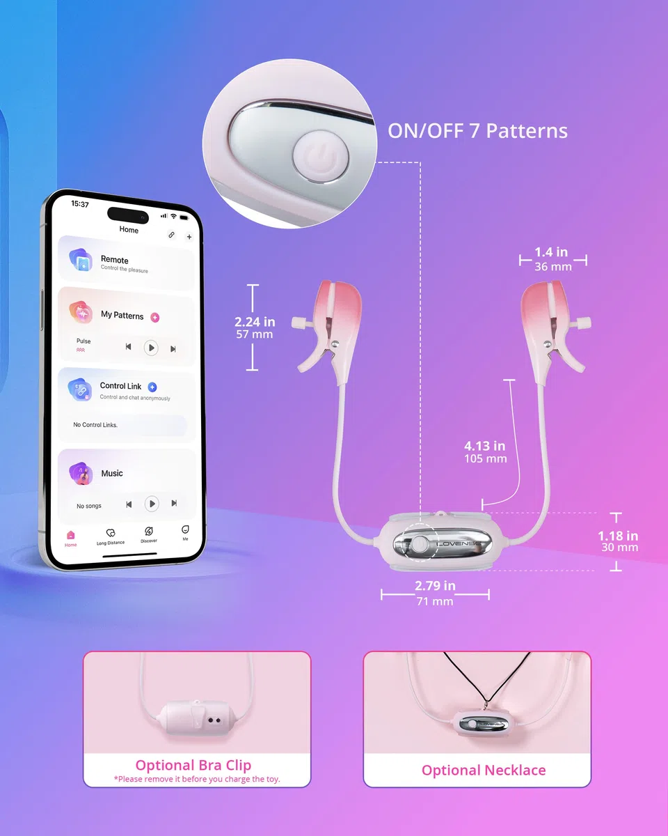 LOVENSE Gemini Pinzas Vibratorias Ajustables para Pezones con Bluetooth con Remoto App, Vibrador Mando Distancia, Juguetes Sexuales para Mujeres, Hombre, Pareja