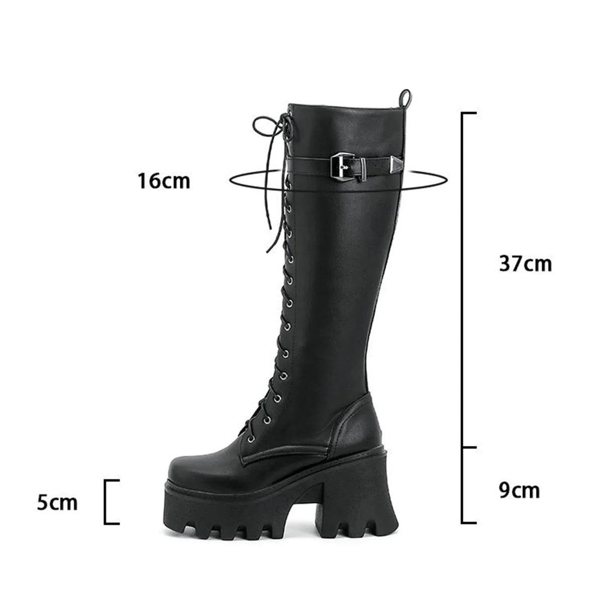 9CM/ 3.54IN Nuevo otoño e Invierno con Cordones Botas Altas Suela Gruesa tacón Grueso Super High Heel Rider Botas Botas hasta la Rodilla