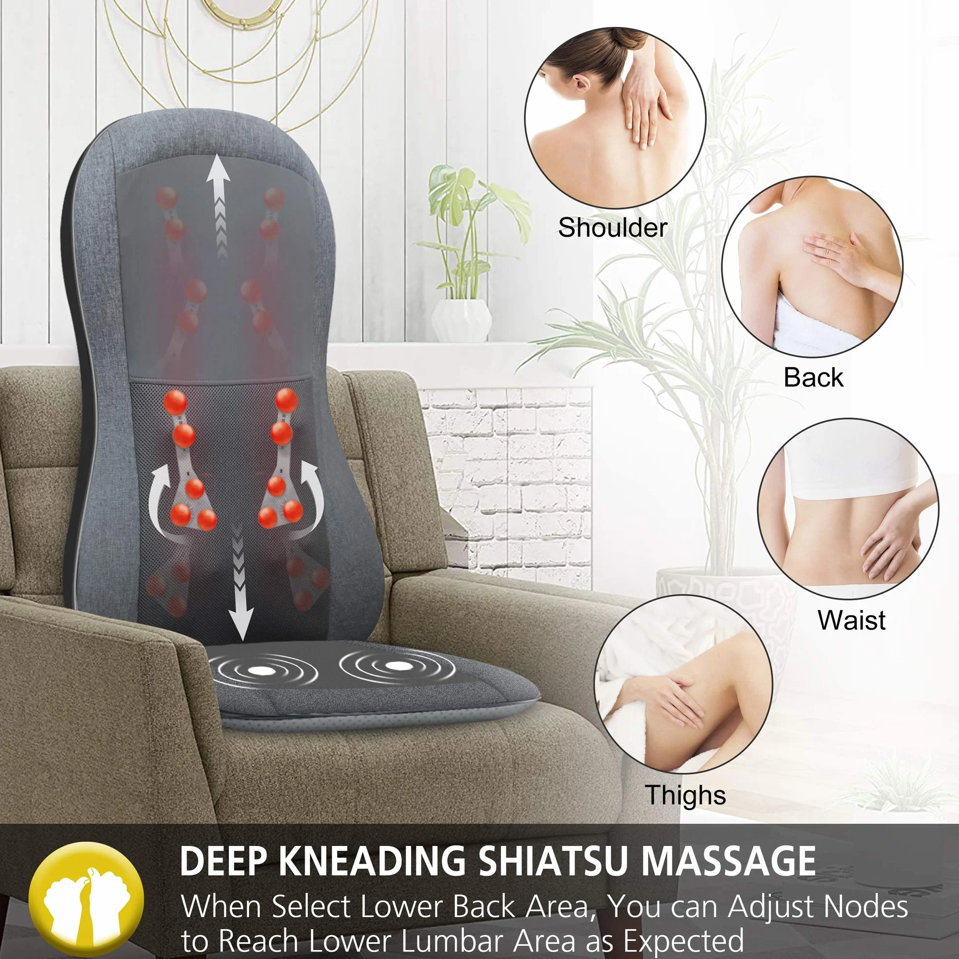 COMFIER Masajeador Shiatsu para Espalda, Sillón de Masaje con Calor, 10 Nodos, Almohadillas Rodantes Lumbares
