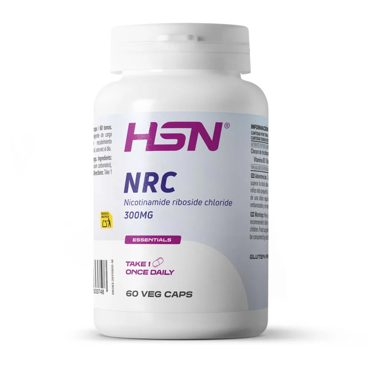 HSN Nicotinamida Ribósido NRC 300mg | 60 Cápsulas Vegetales | Precursor NAD+ Alta Pureza | Vitamina B3 para la Energía y Reducción del Cansancio | No-GMO, Vegano y Sin Gluten