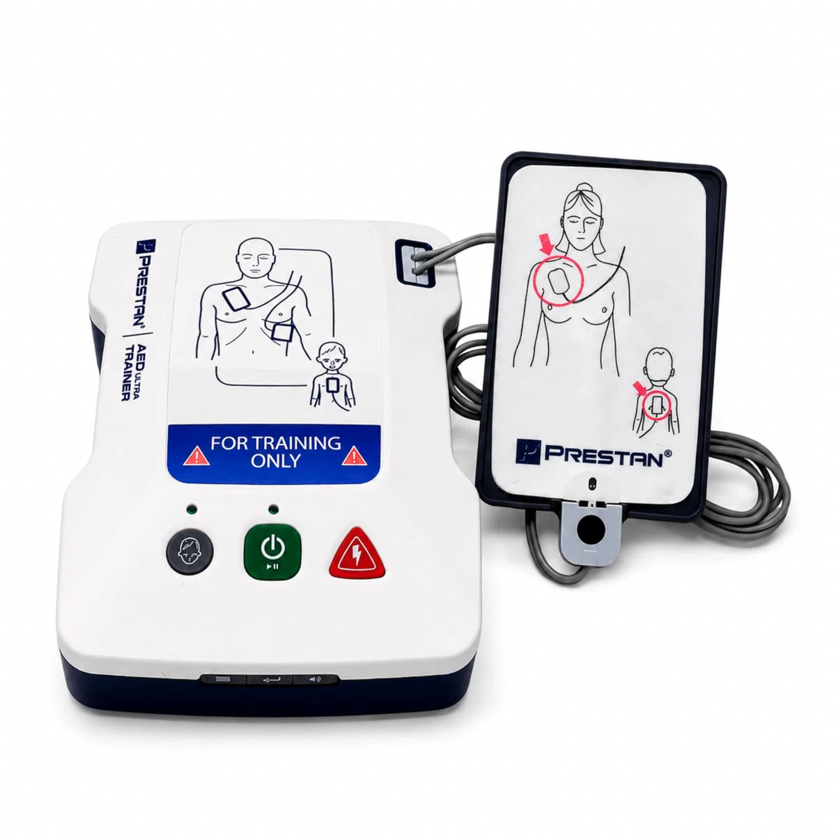 PRESTAN AED UltraTrainer unidad individual | Bilingüe inglés/español | Sistema de detección de parches | Entrenamiento para adultos y niños | Relación conmutable 15:2 y 30:2 | 5 escenarios