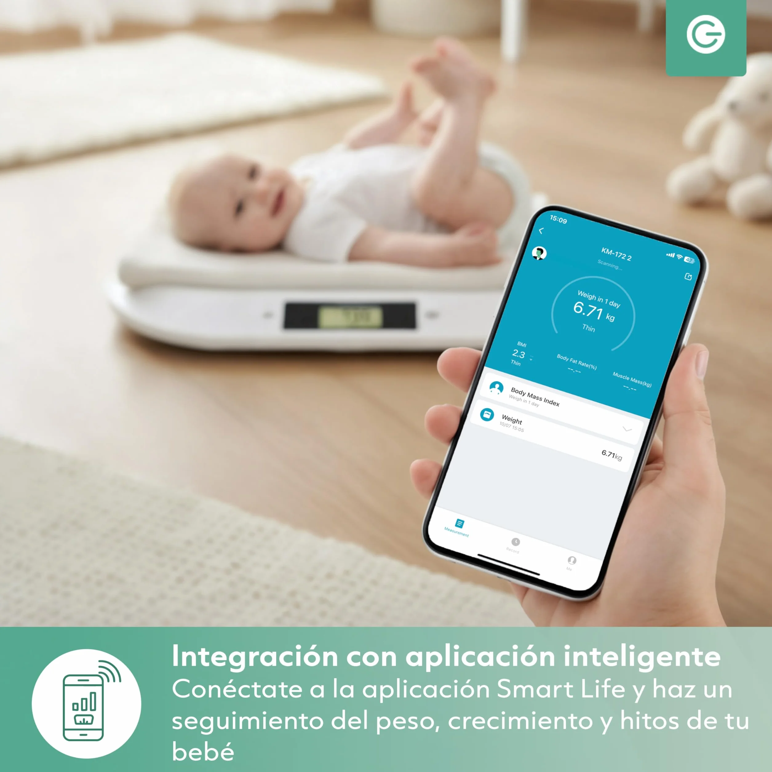 Silvergear Báscula Bebé Inteligente Bluetooth Digital App Recién Nacidos Mascotas 20 kg Blanco