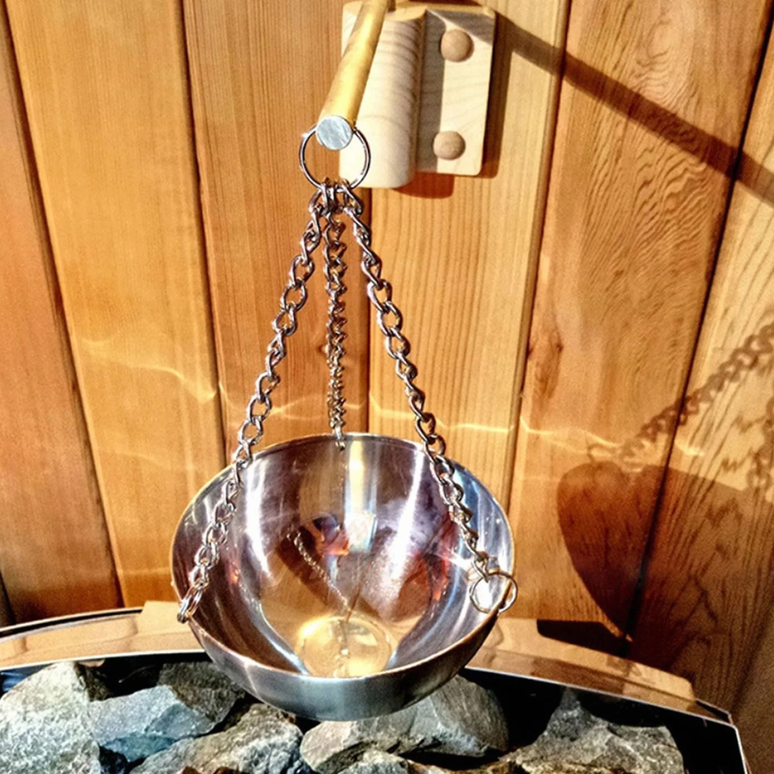 Tazón de Aroma para Sauna, Tazón de Acero Inoxidable para Aceite Esencial SPA con Placa de Madera y Tornillos, Taza para Aceite de Aromaterapia Apto para Sauna (Pequeño)