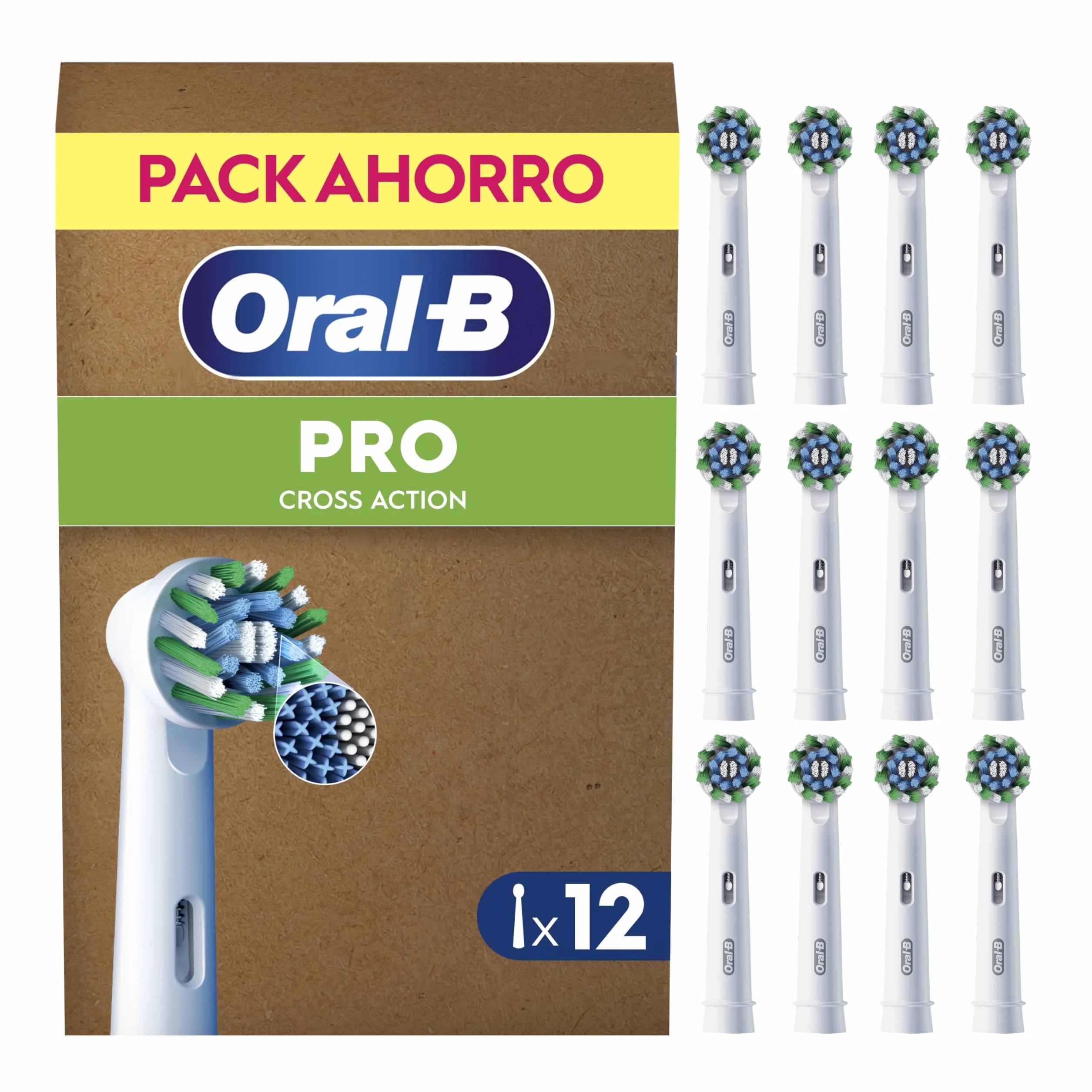 Oral-B Pro CrossAction Cabezales de Recambio Originales, Pack de 12, Blanco, para Cepillo Eléctrico