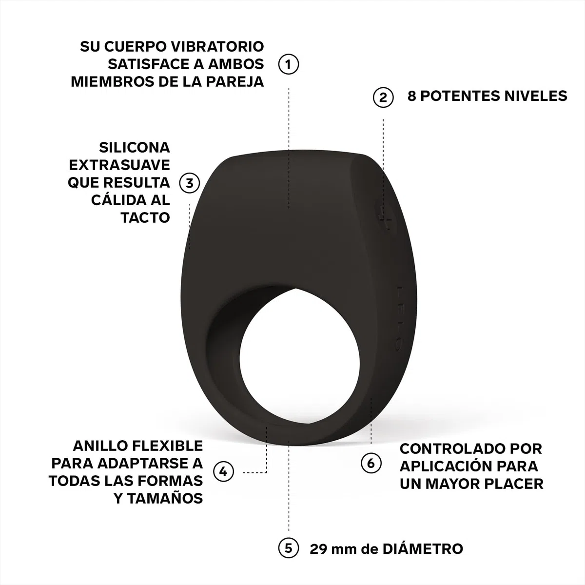 LELO TOR 3 Anillo Pene Masculino Vibrador en Conectado a Aplicación y con 8 Modos para Intensificar el Placer, Black