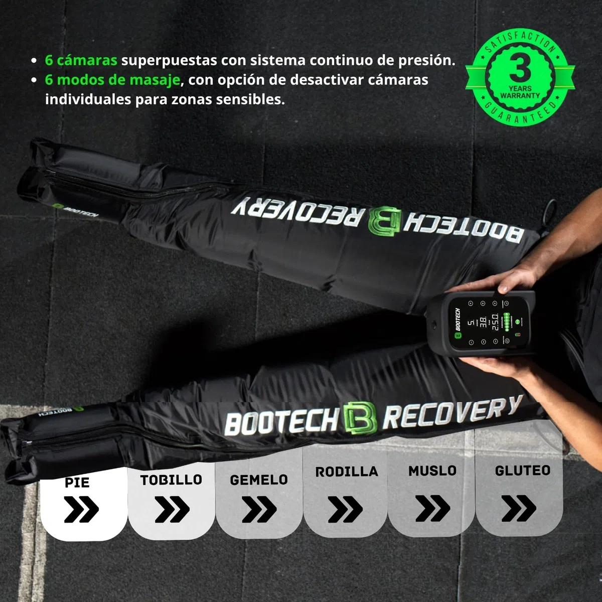 BOOTECH Pantalon de Presoterapia para Casa, Recargable Masajeador de Piernas Cansados con 6 Camaras, Mejora la Circulación, Recuperación Muscular Drenaje Linfático Celulits
