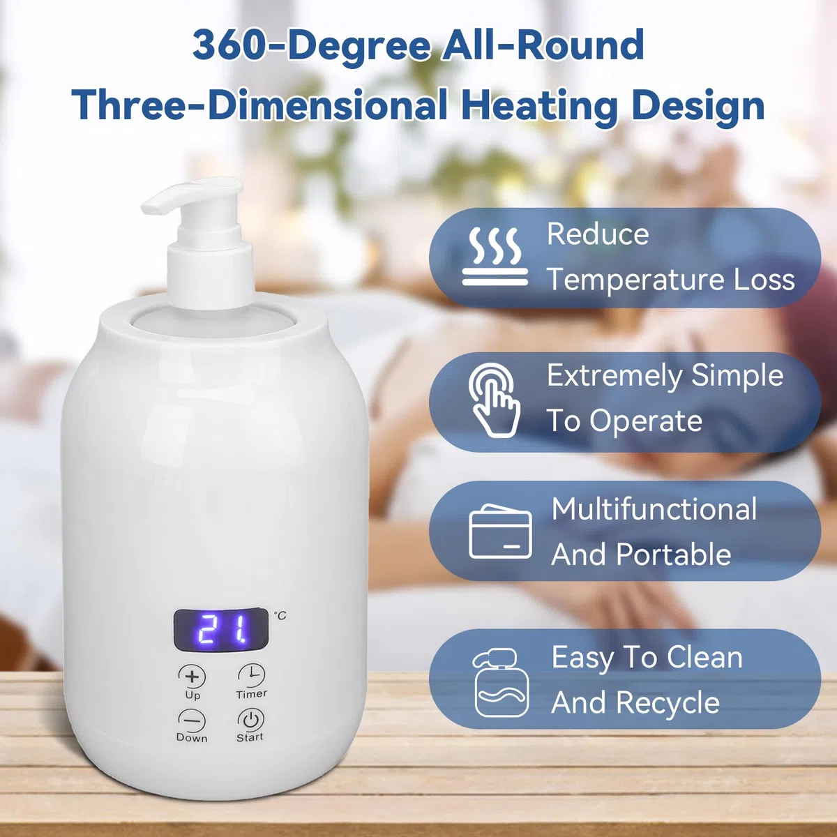 Calentador De Aceite De Masaje, Calentador De Loción De Masaje, Calentador De Aceite Esencial, Loción De Aceite Caliente, Calentador De Aceite De Masaje Pantalla LED Control Táctil Ajuste (EU)