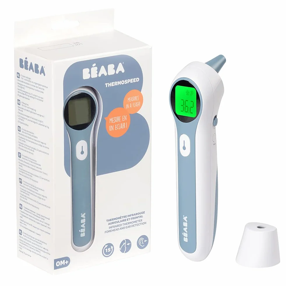 BÉABA - Termómetro infrarrojos Niños y Adultos - Termómetro digital - 3 en 1 : Frente, Auricular y Ambiental - Termómetro sin contacto con pantalla LCD - Thermospeed