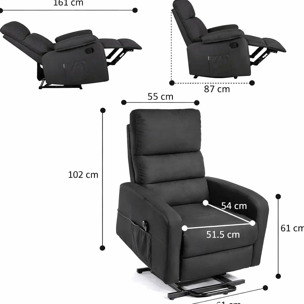 Sillón Relax eléctrico Reclinable Confort Tela Poliéster Microfibra Negro