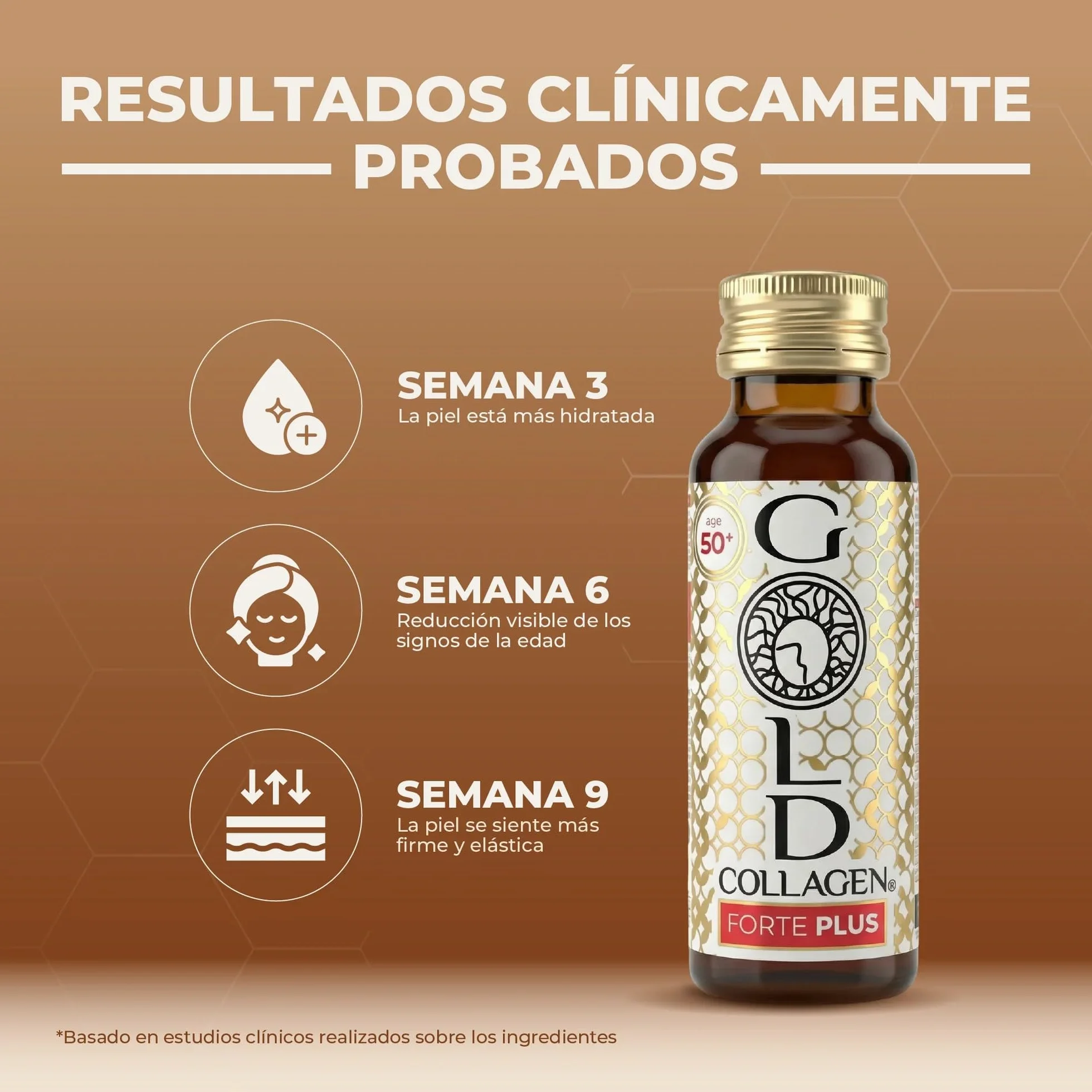 GOLD COLLAGEN New Forte Plus Complemento con 8g Colágeno Marino Hidrolizado y Biotina para Cabello, Piel y Sistema Inmunitario, 1 Caja x 10 Botellitas 50 ml