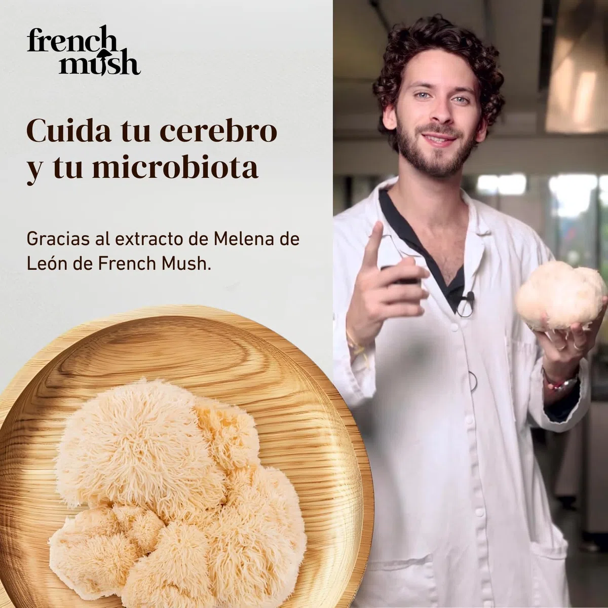 French Mush Funghi Lion’s Mane Bio 8000 mg - 56 Cápsulas Veganas - Para el Cerebro, el Bienestar y el Estado de Ánimo - 1-2 Cápsulas al Día - Extracto de Hericium Testado en Laboratorio