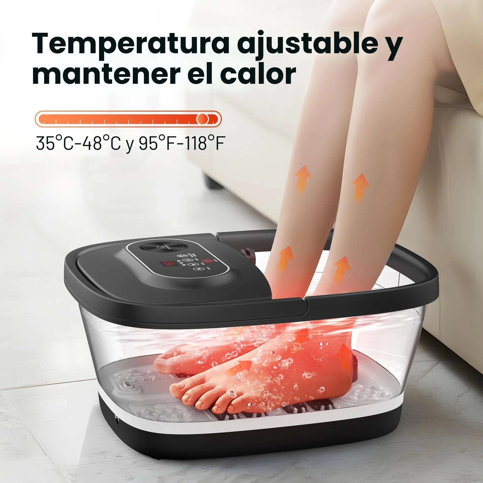 Snailax Baño de pies plegable con masaje y calefacción, baño de burbujas Shiatsu, 14 niveles de calor, 35-48°C